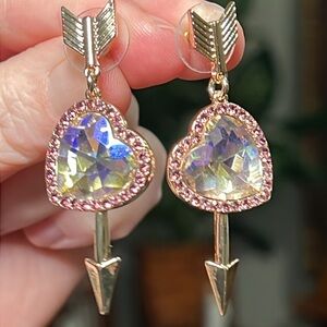 INC Sparkly Gold Tone Valentine’s Day Heart Arrow Drop Dangle Earrings